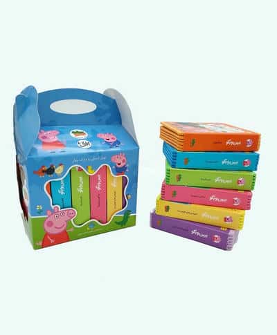 مجموعه کتاب های فومی دنیای پپا همراه با عروسک (ببین و بگو)،(6جلدی،2زبانه،باجعبه)