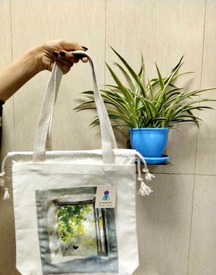 کیف پارچه ای جیب دار 31*31 (طرح پنجره،کد 2127)