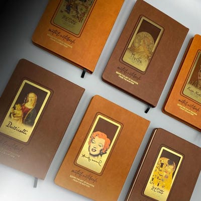 دفتر یادداشت خط دار (طرح METAL NOTEBOOK)،(چند طرح،چرم،لب طلایی،پلاکدار)