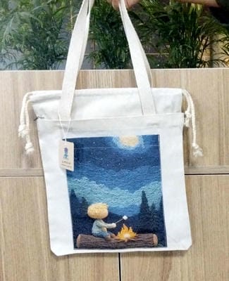 کیف پارچه ای جیب دار34*34 (طرح شب در طبیعت،کد 2132)
